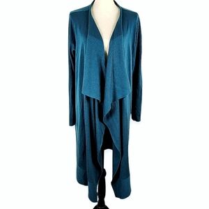 Kensie Teal Cardigan Waterfall Open Long Sleeve Kimono Cardigan Duster Sweater